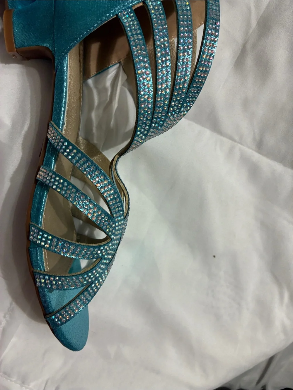 Teal Crystal Strappy High Heels